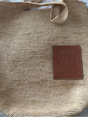 Loewe Natural Raffia Tote with Brown Leather Logo Patch